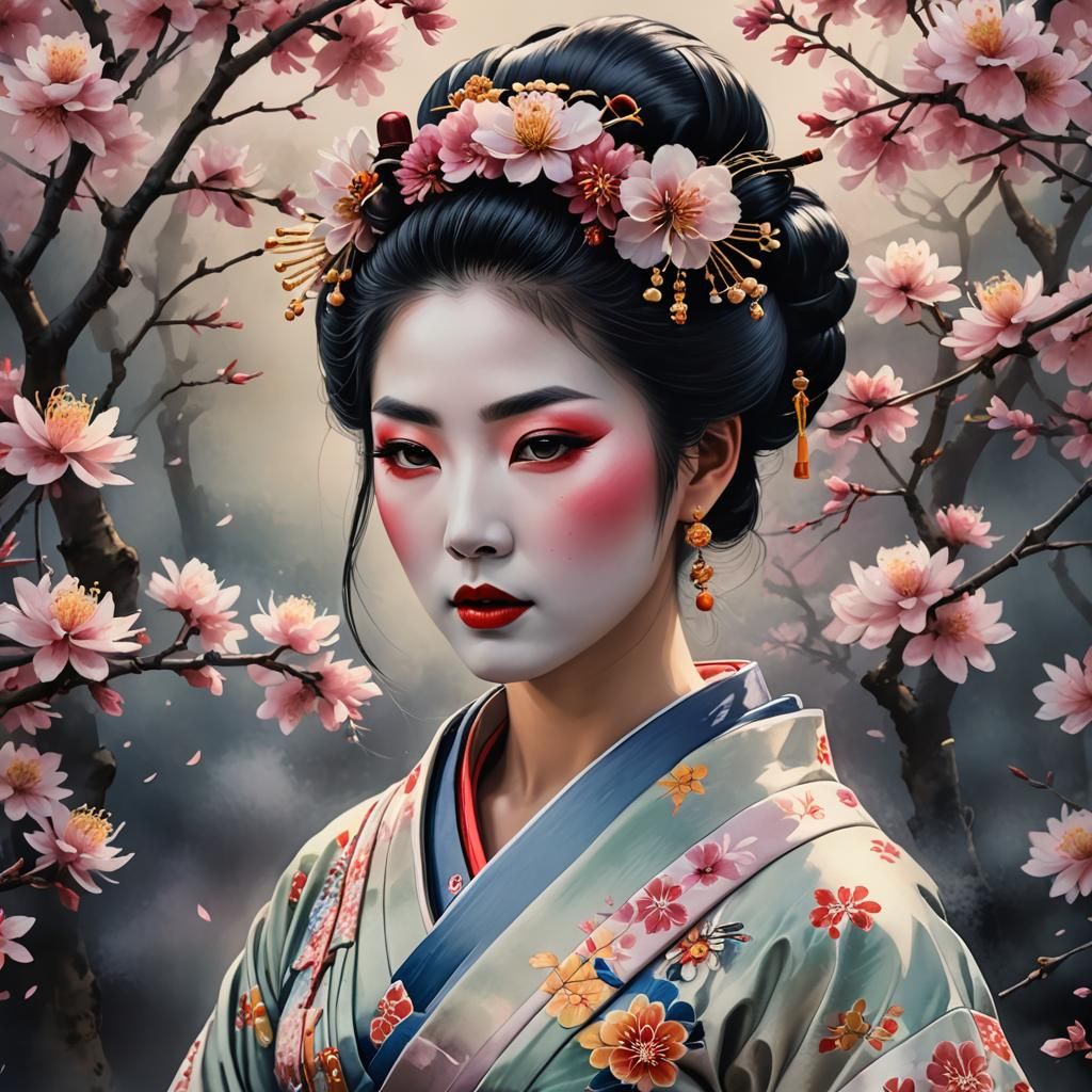 Photorealistic detailed geisha girl portrait