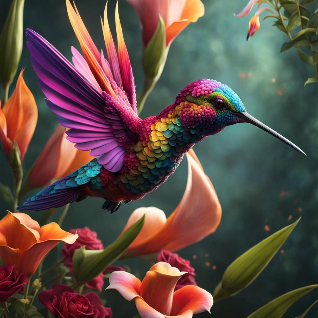 Floral Hummingbird: Fantasy Concept Art in 8K