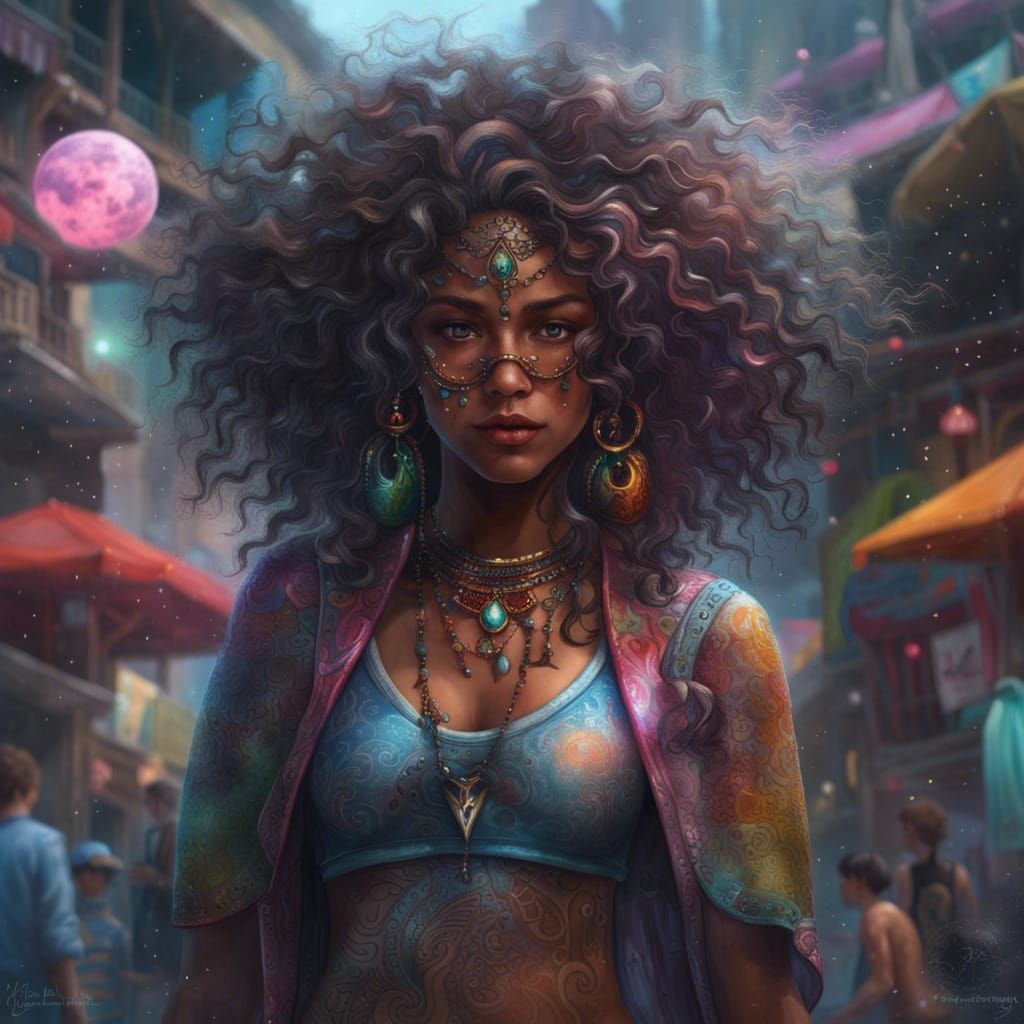 Elaborate Surfer Girl with Ornate Jewelry