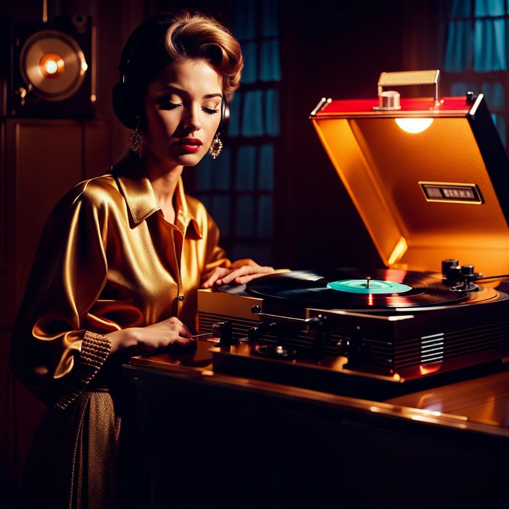 Nostalgic Woman in Dimly Lit Room, as Digital Art