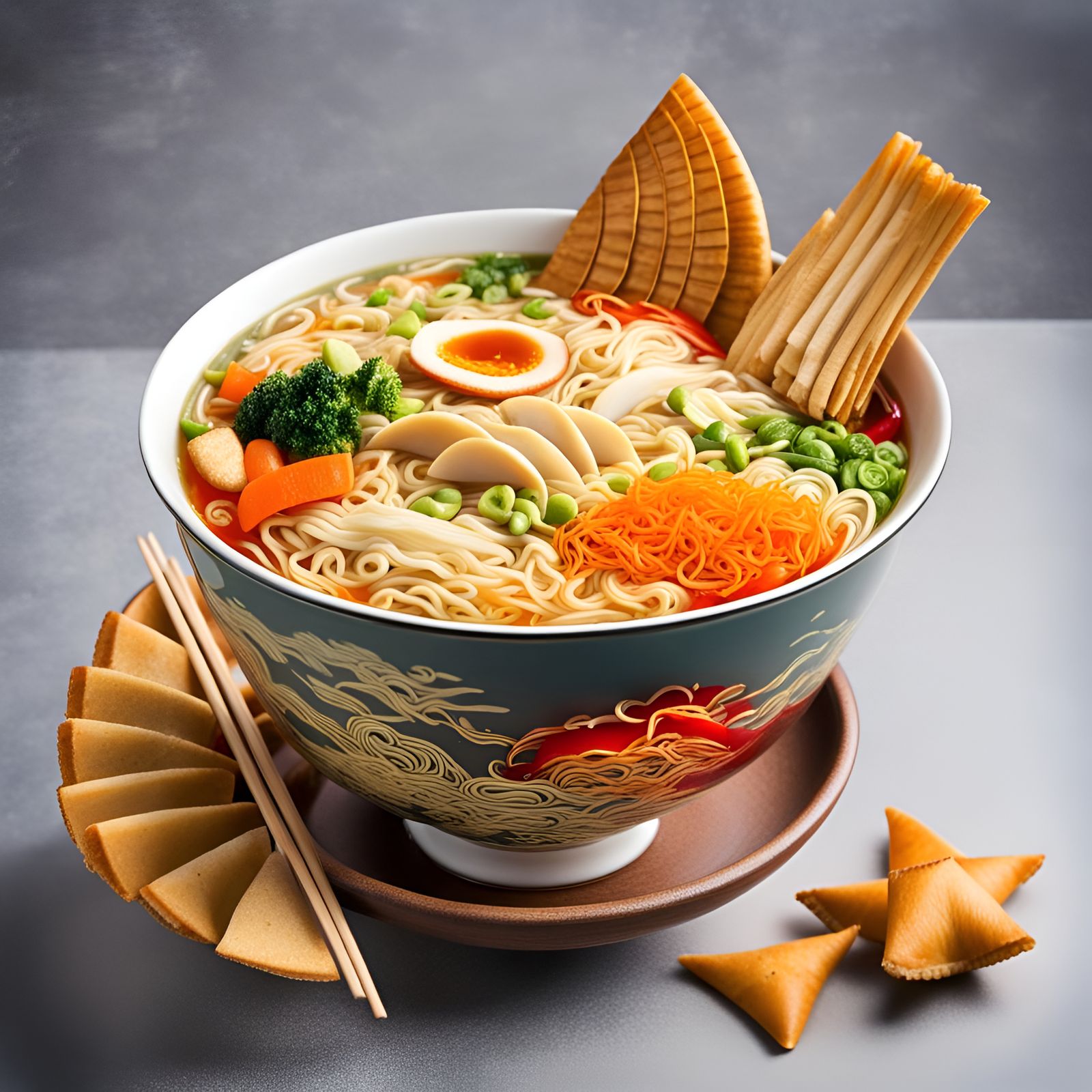 Giant Cup of Vegetable Ramen Soup with Cookies