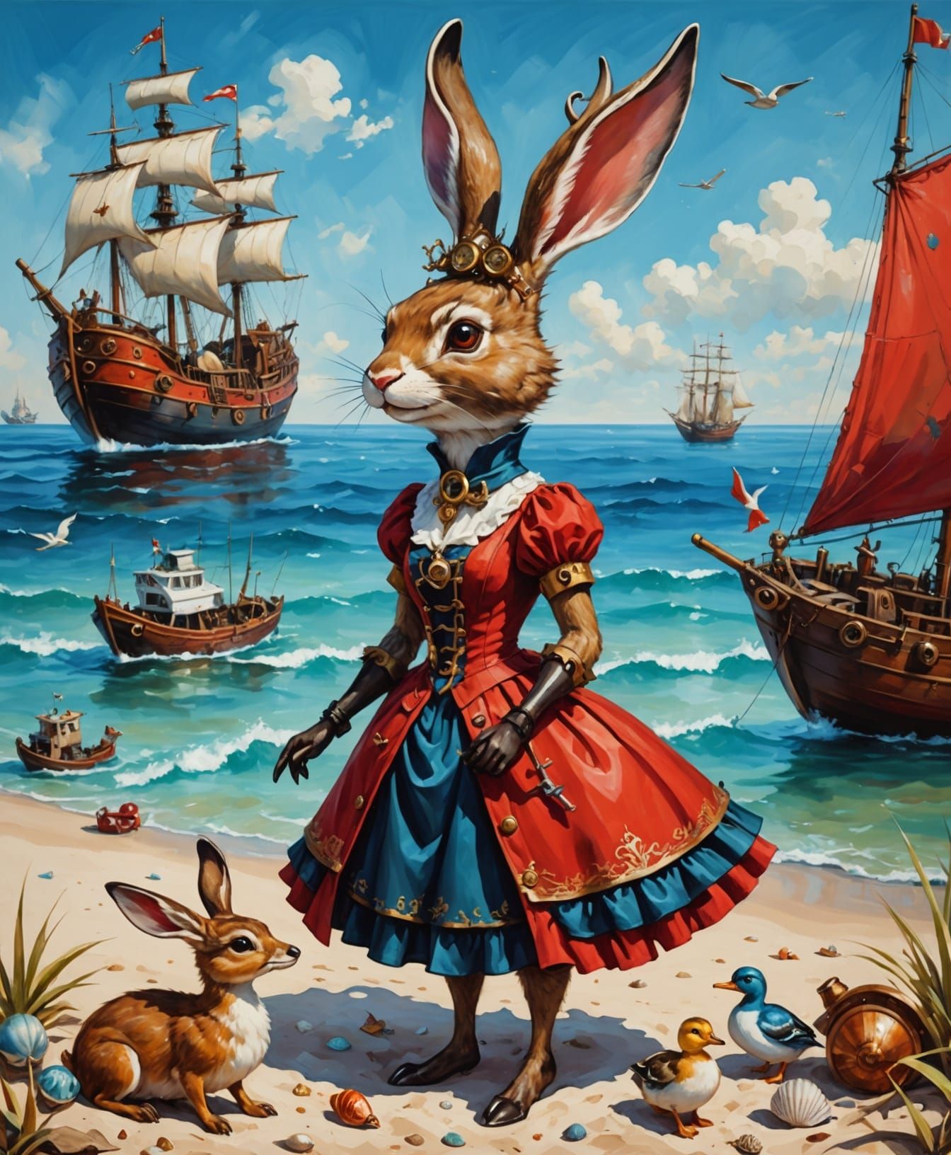 Steampunk Jackalope's Beach Vacation in Vivid Oil