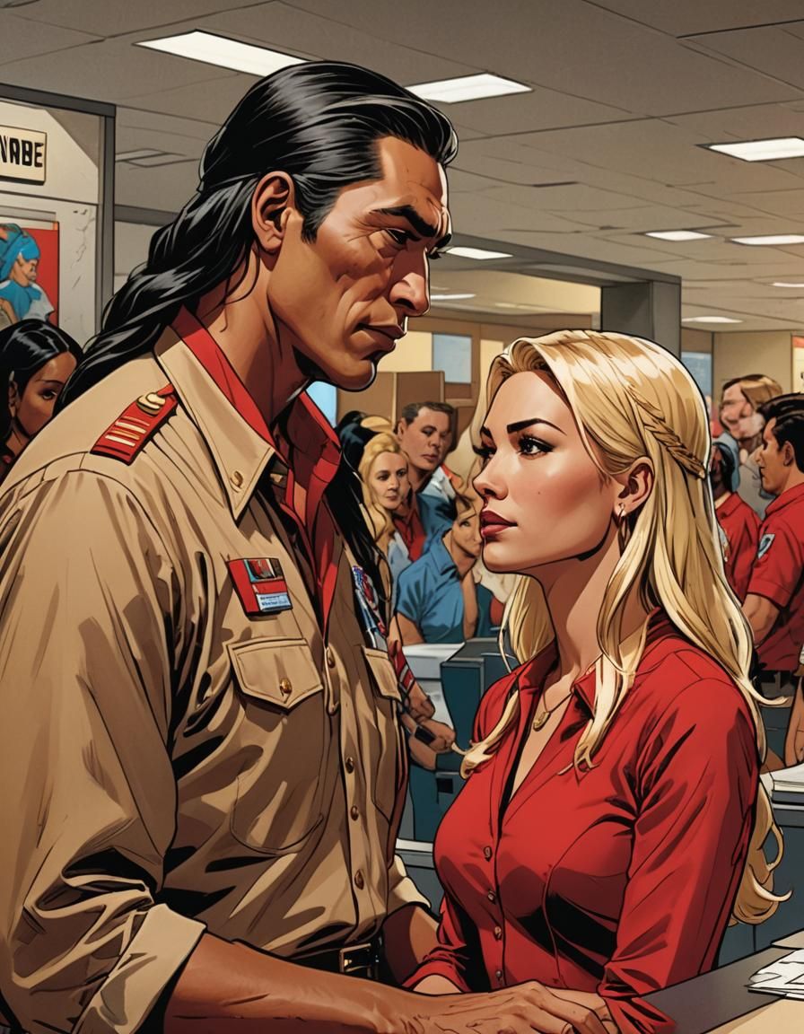 Native American at Airport, Digital Comic Art