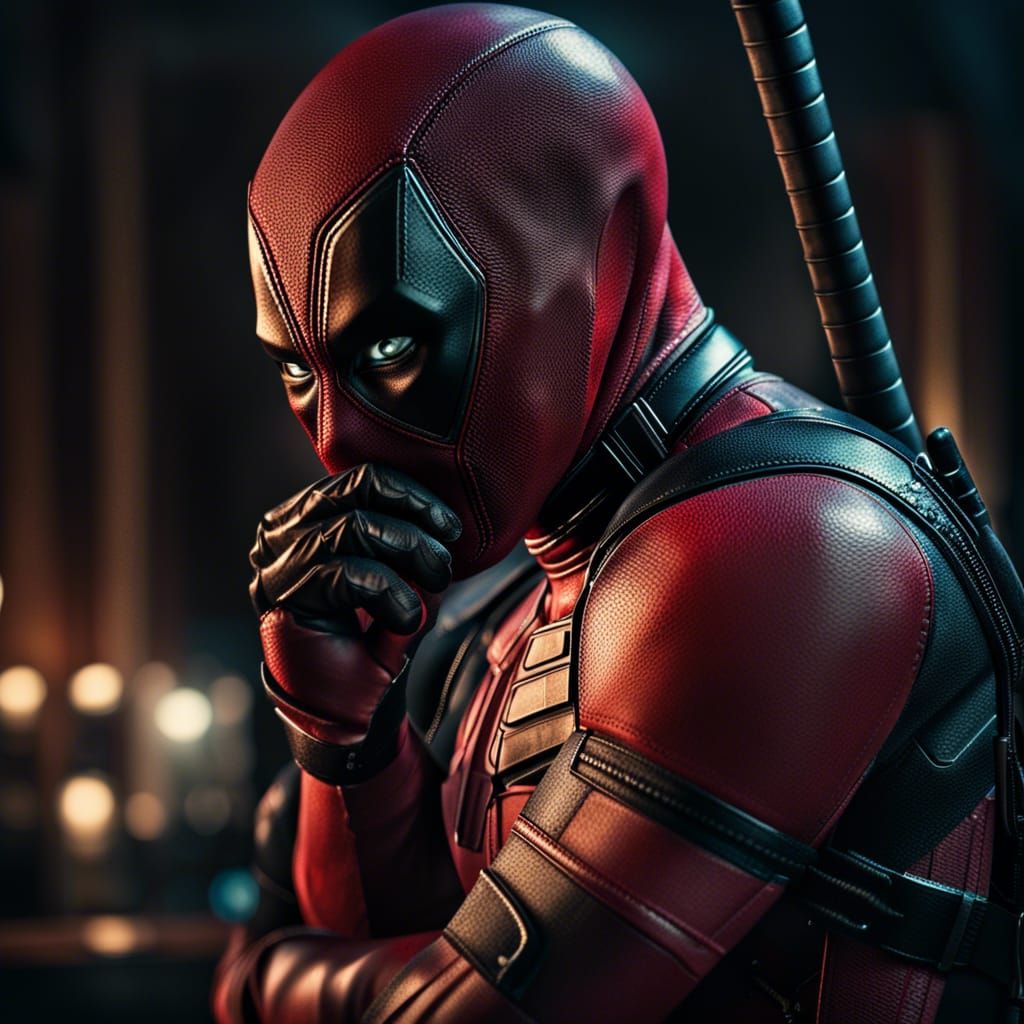 Hyperrealistic Deadpool in Dark Fantasy Masterpiece