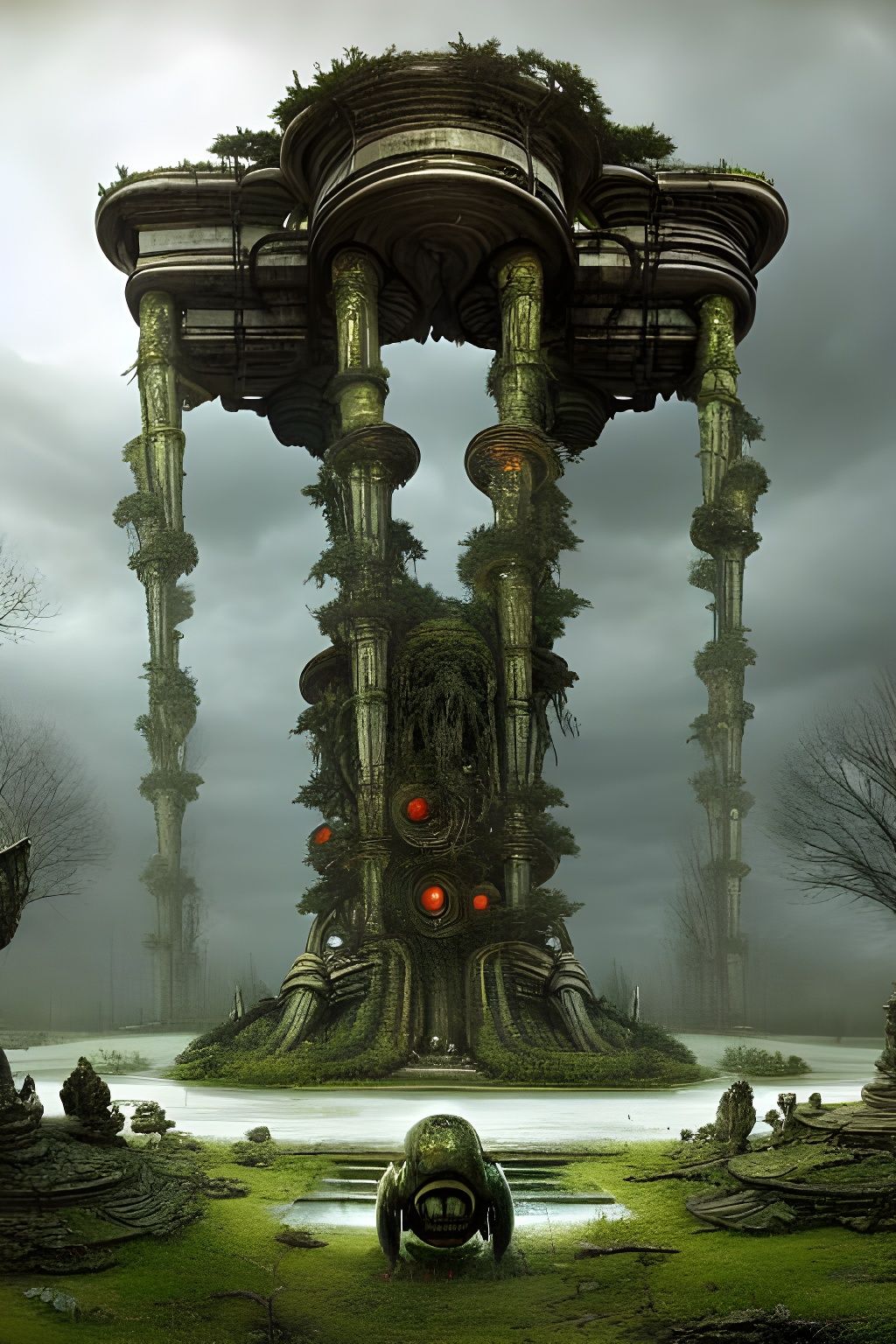 Overgrown Alien Temple in Biomechanical Style
