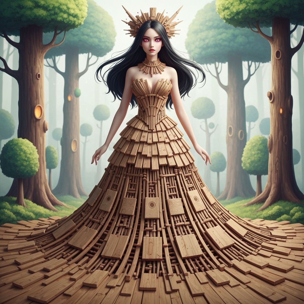 Wooden Gown: A Whimsical Blend of Art Styles