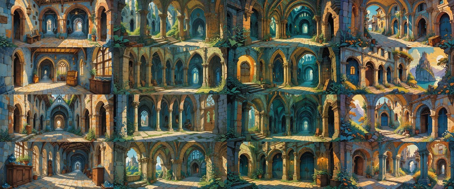 Mysterious Castle Passageway with Goblins as Watercolor Pain...