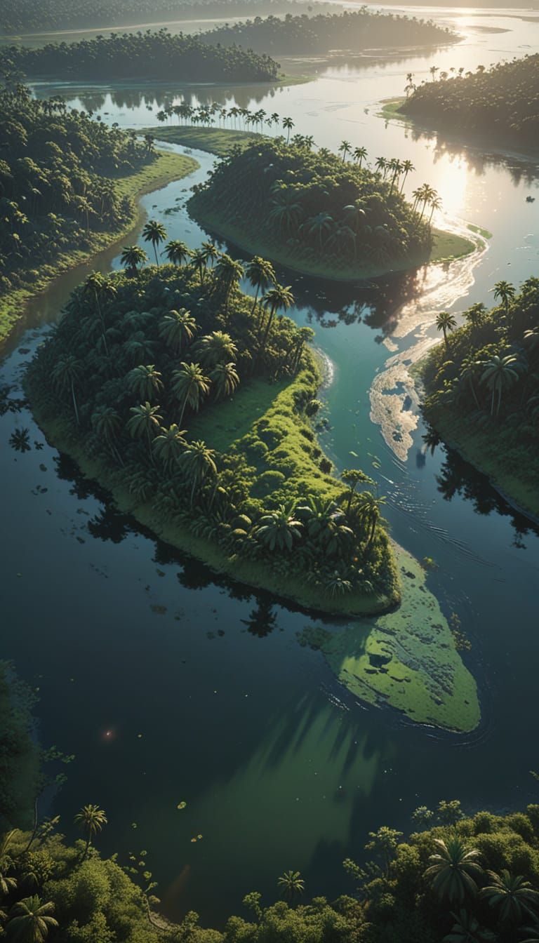 Emerald River Delta in Anime Nature Style