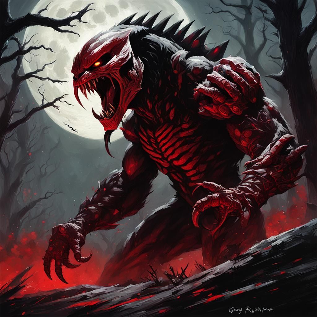 Nightmare Beast Prowls: Crimson Predator in Shadow