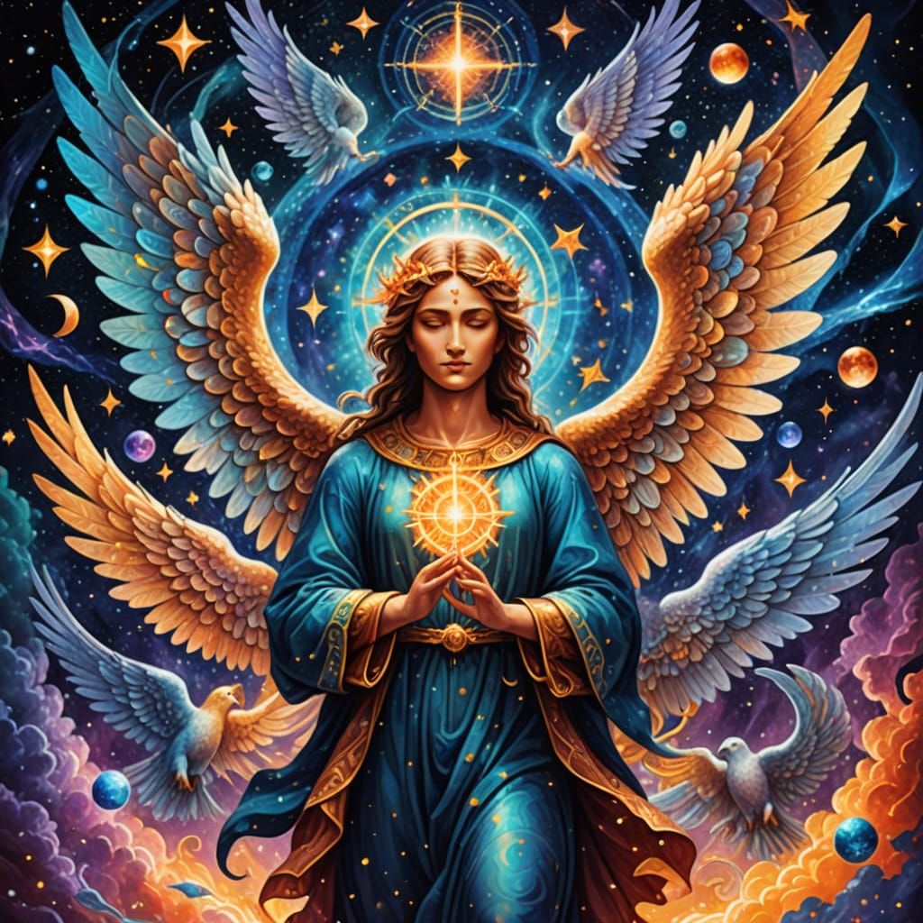Angelic Summons: Holographic Astral Cosmic Illustration