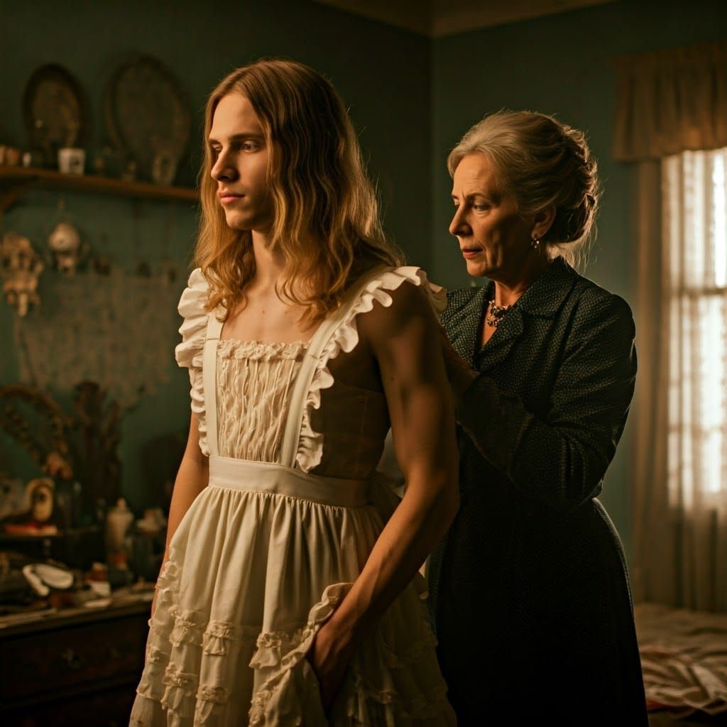 Vintage Maid Dress Fitting, Soft Focus and Film Grain