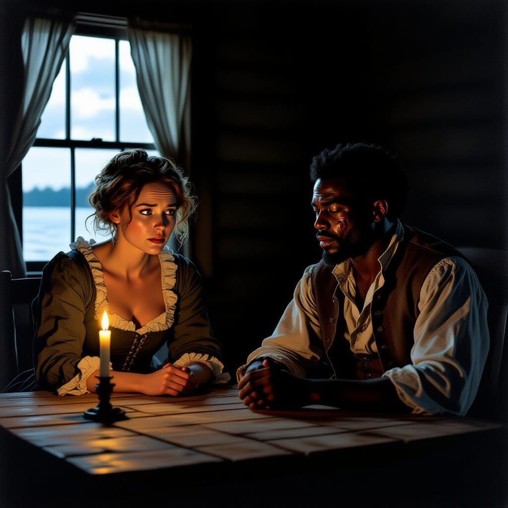 Colonial Cabin Scene of Guilt and Sorrow