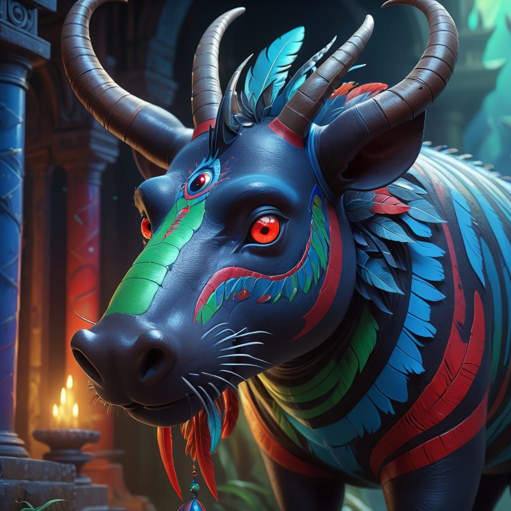 Feathered Tapir Creature Concept Art in Oil Painting Style