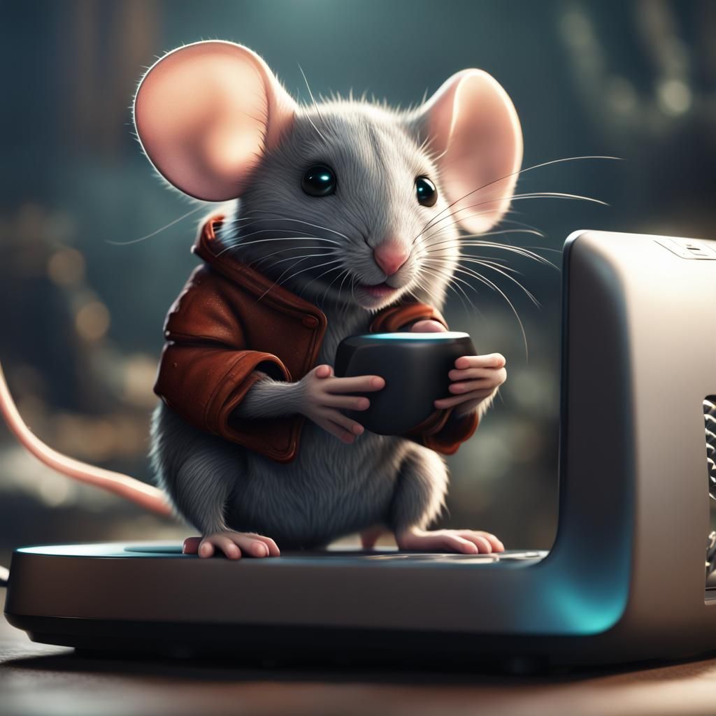 Cute Mouse Holding a Computer Mouse