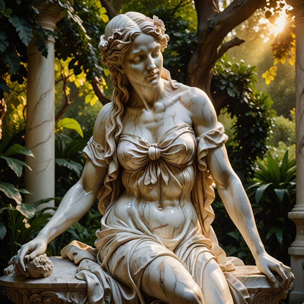 Lilith Bathing in Eden: Baroque Marble Sculpture