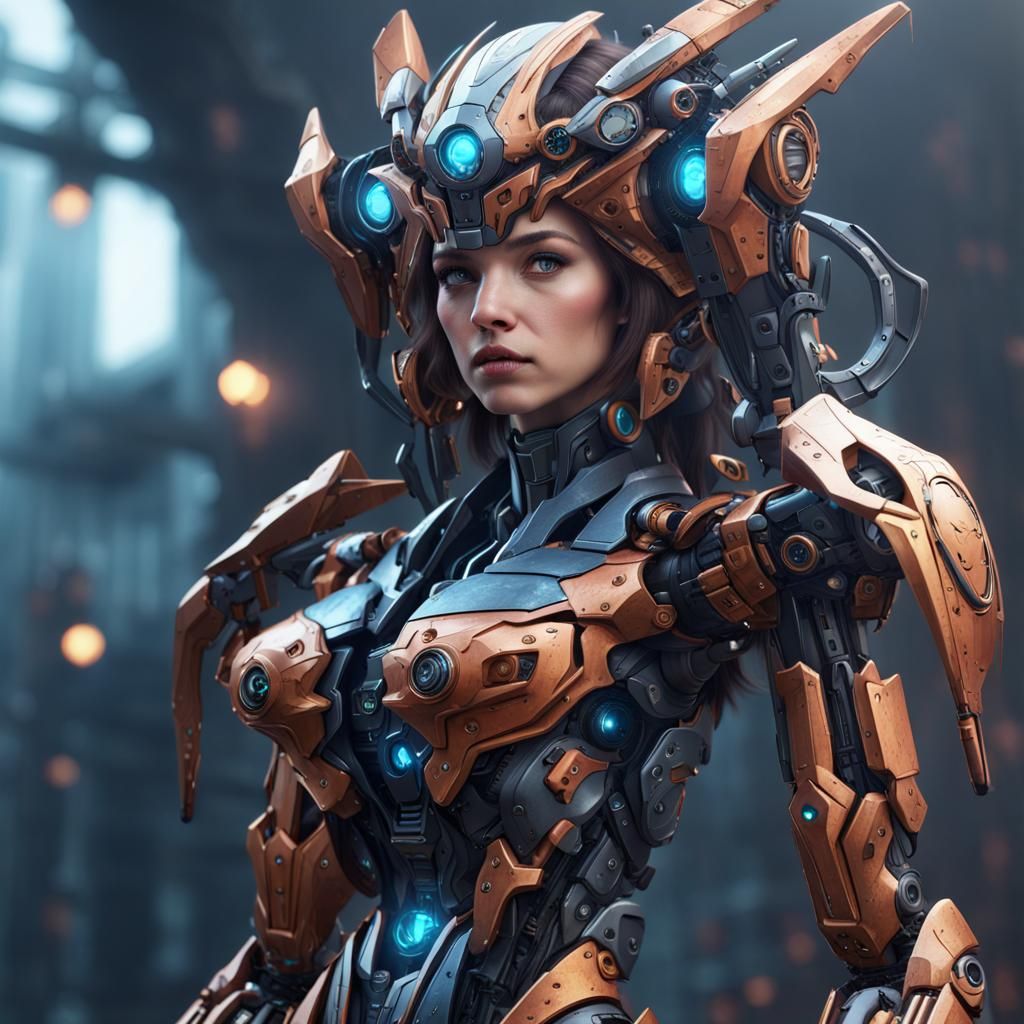 Detailed Mecha Lady in Fantasy Concept Art