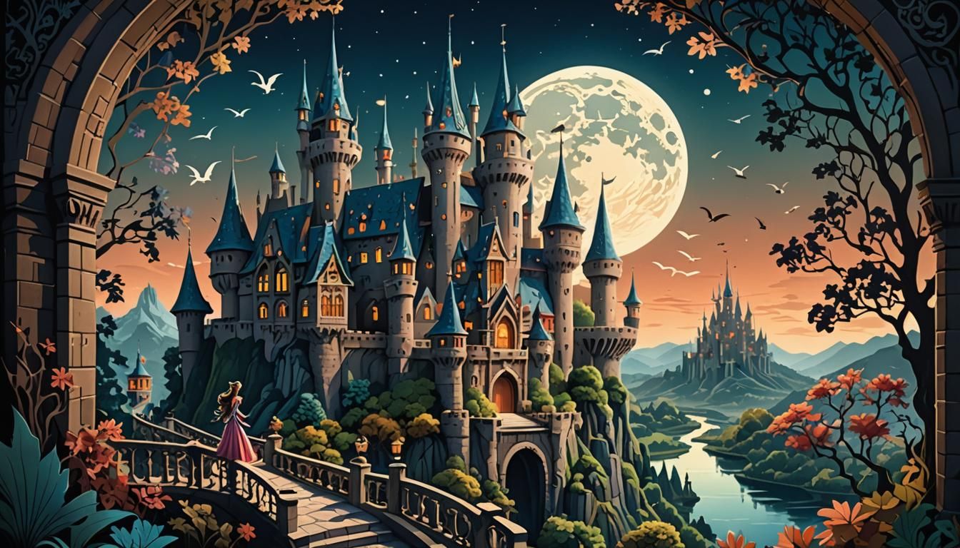 Enchanting Paper-Cut Fairytale Scene with Princess