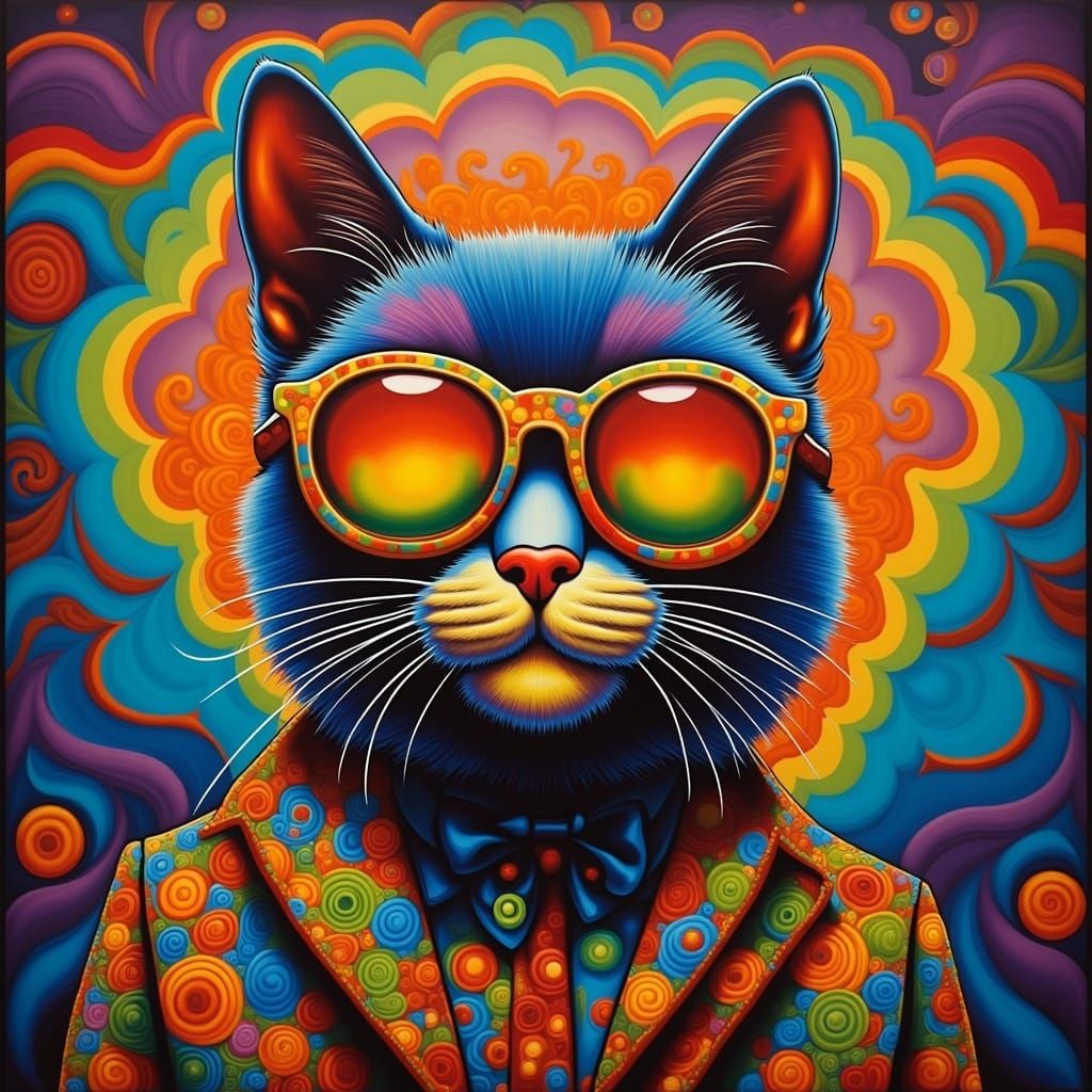 Hippy Cat with Groovy Glasses in Seventies Style