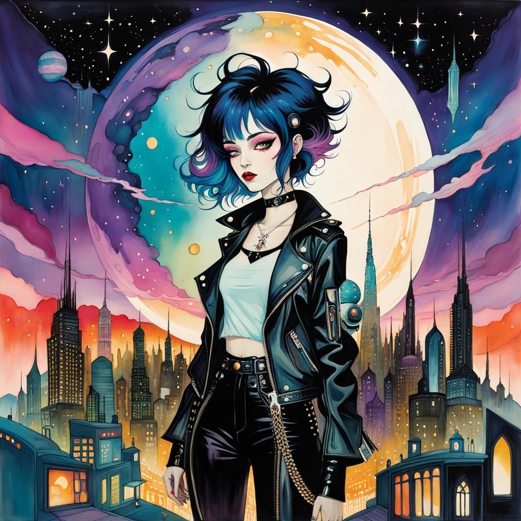 Punk Rocker in Outerspace City, Cel-Shaded Style