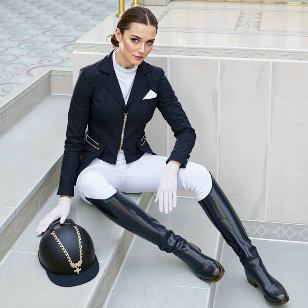 Hyperrealistic Equestrian Goddess Ascends a Grand Staircase