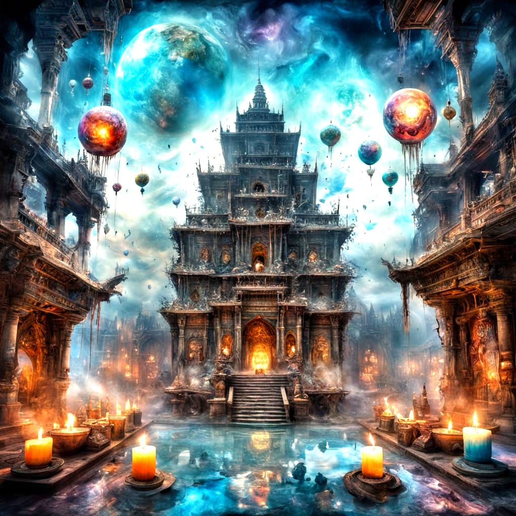 Floating Citadel Temple with Crystal Orbs