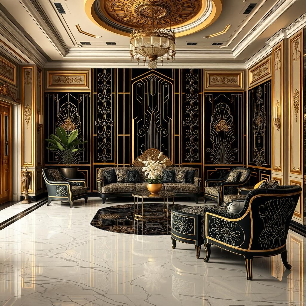 Luxurious Art Deco Parlor in Gold and Black