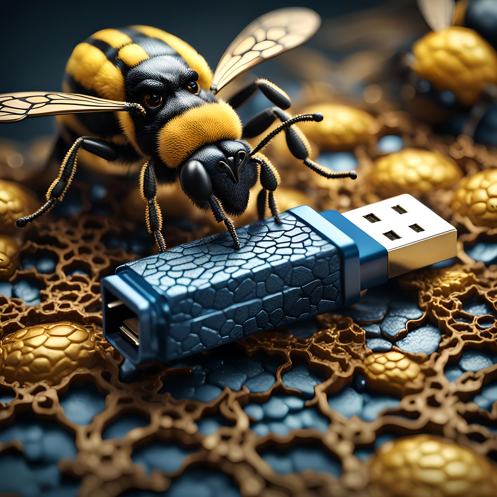 Hyperrealistic 3D USB Bee in 8K