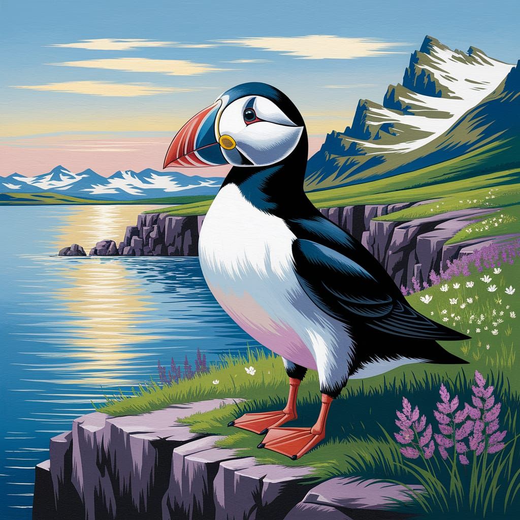 Painting of a puffin