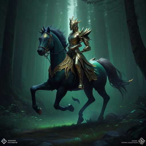 Majestic Warrior in Mystical Forest: Digital Matte Painting