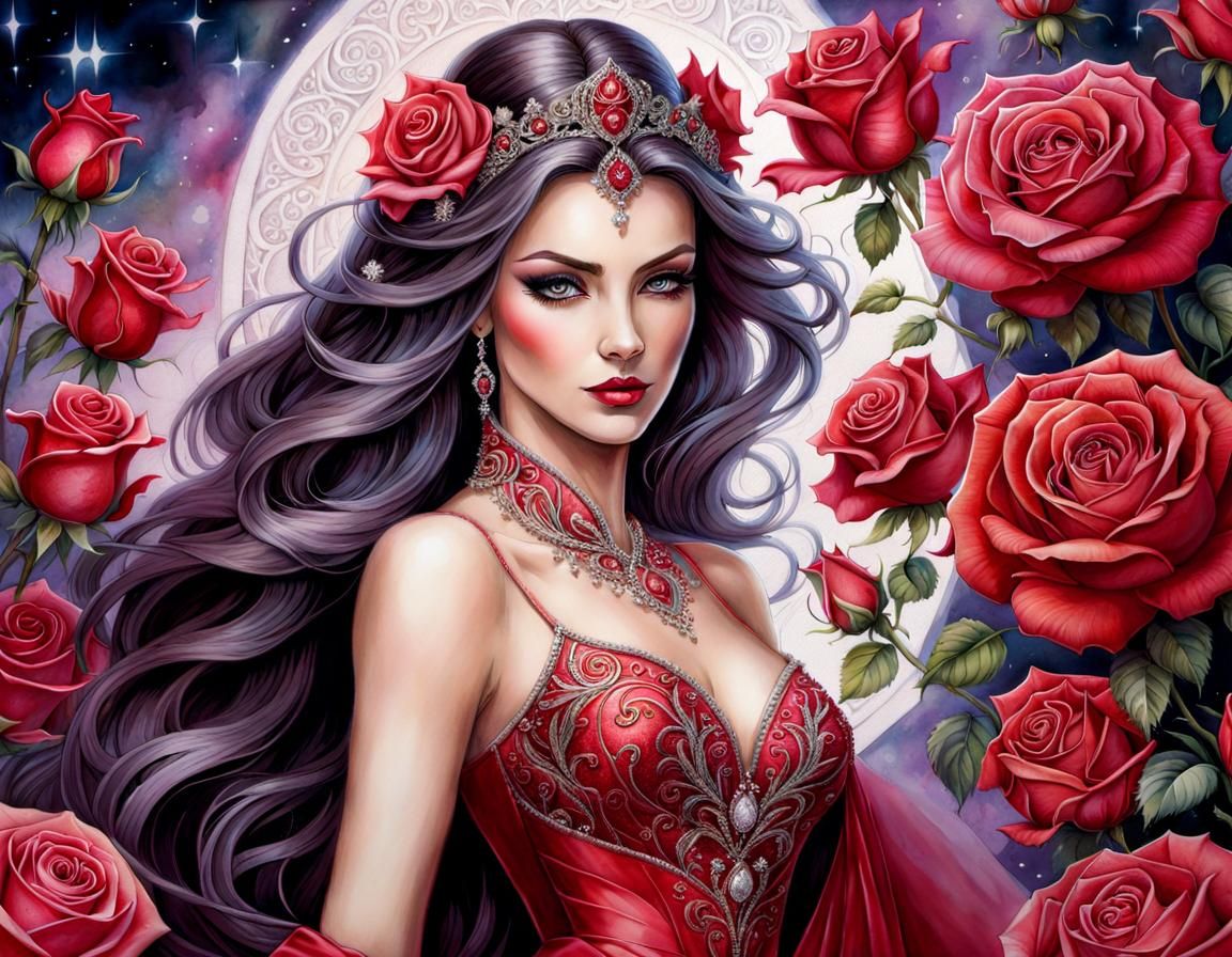 Rose Enchantress Watercolor Illustration in Ethereal Style