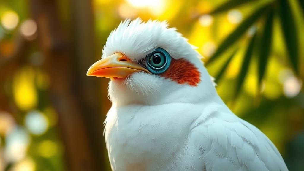 Hyperrealistic Bali Starling Portrait in Tropical Paradise