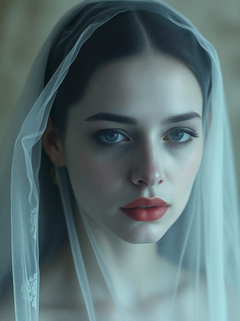 Ethereal Veiled Figures in Cyanotype Arabesque