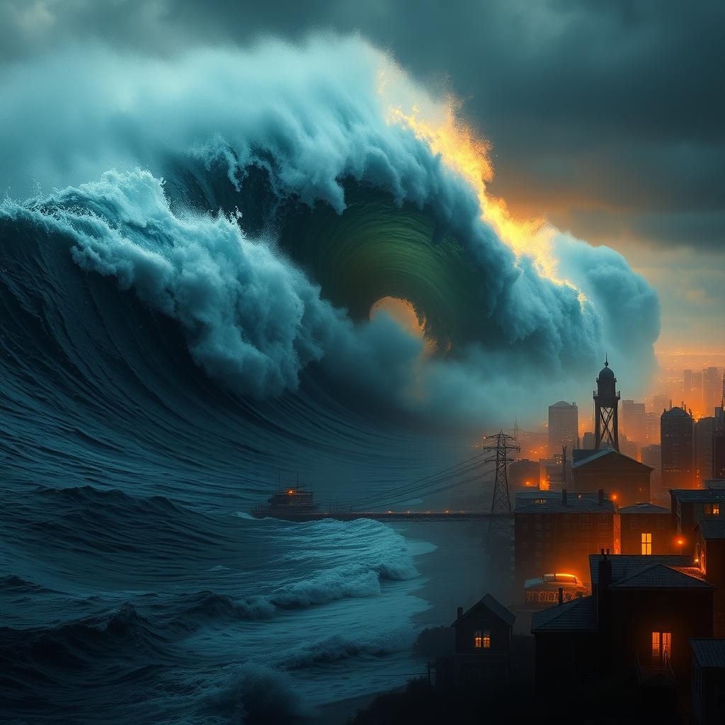 Tsunami Devastates US East Coast in Apocalyptic Splatter Art