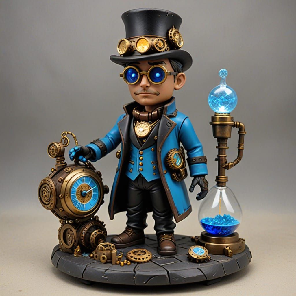 Steampunk Clay Figure with Glowing Time Machine
