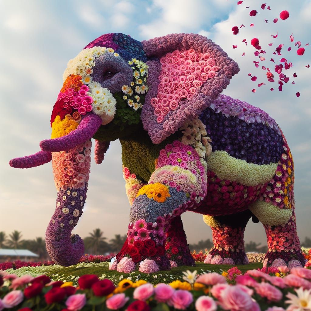 Floral Elephant Sculpture on the Plains