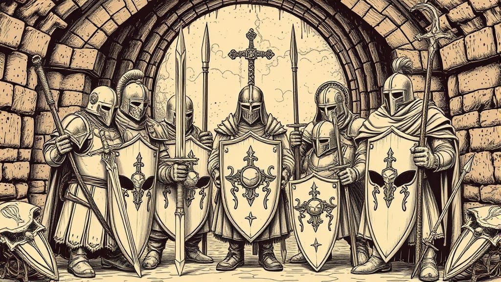 Medieval Fantasy Patrol in Sepia Ink