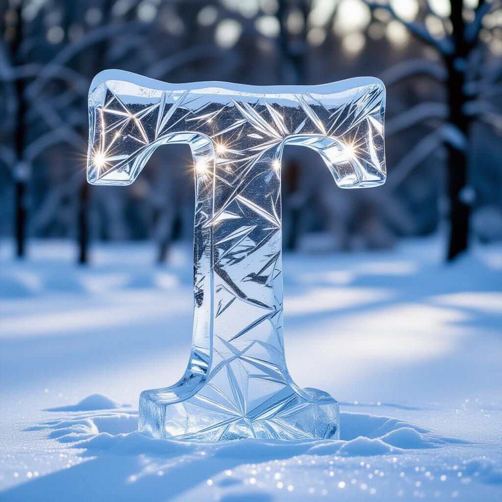Intricate Ice Sculpture of Letter T