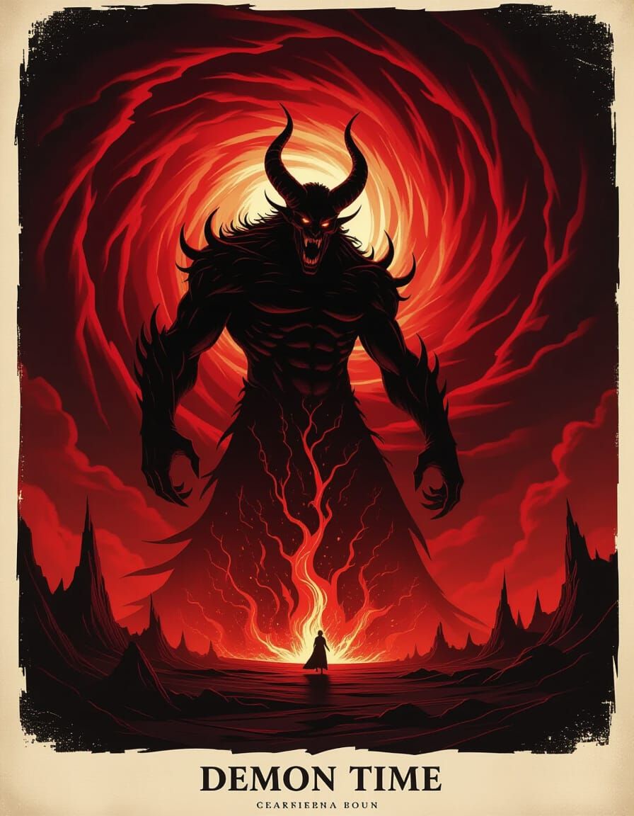 Colossal Obsidian Demon in Apocalyptic Dark Fantasy Landscap...