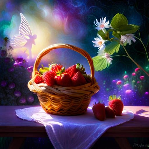 Enchanted Strawberry Still Life with Fairy
