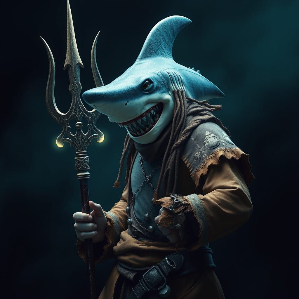 Majestic Shark Pirate in Deep Ocean Abyss