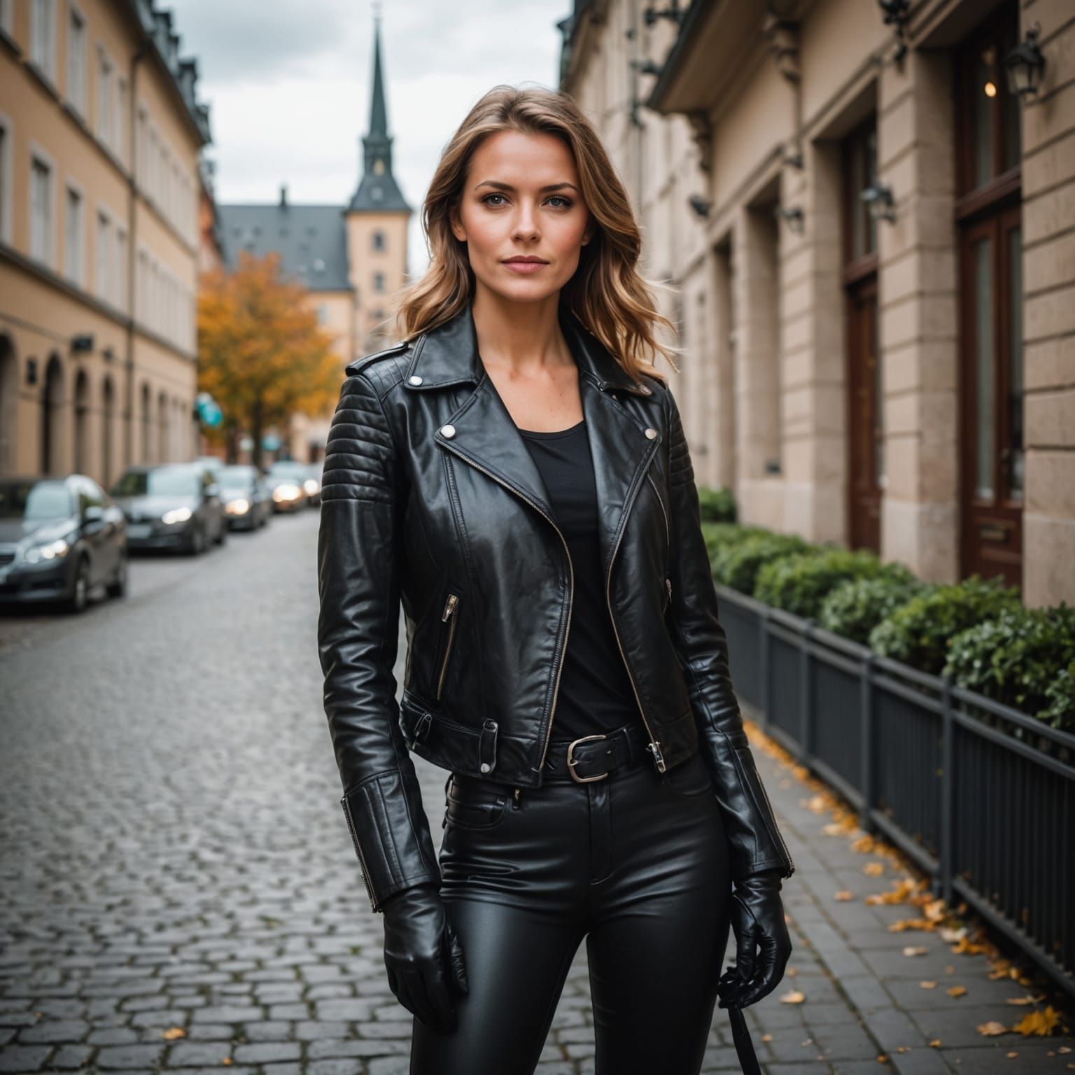 Sultry German Biker in Leather Attire