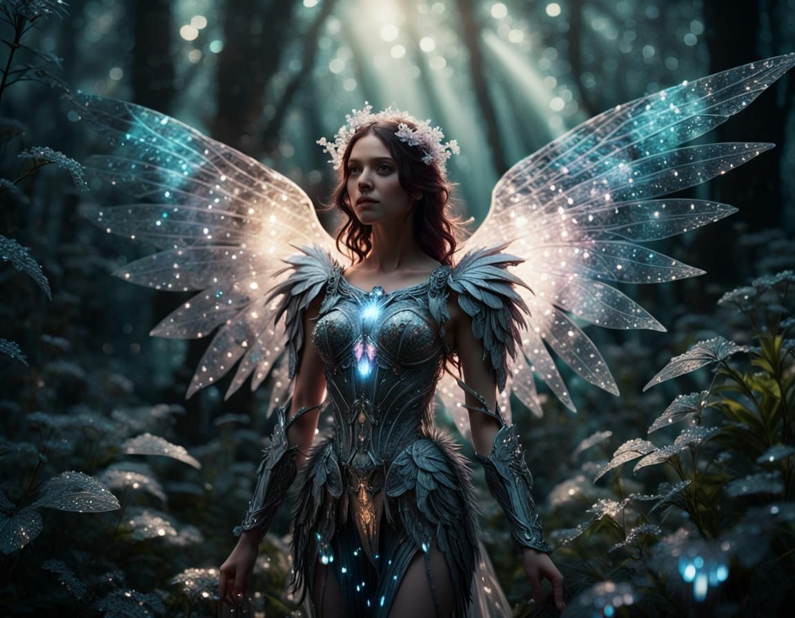 Dark Angel in a Mystical, Glistening Realm