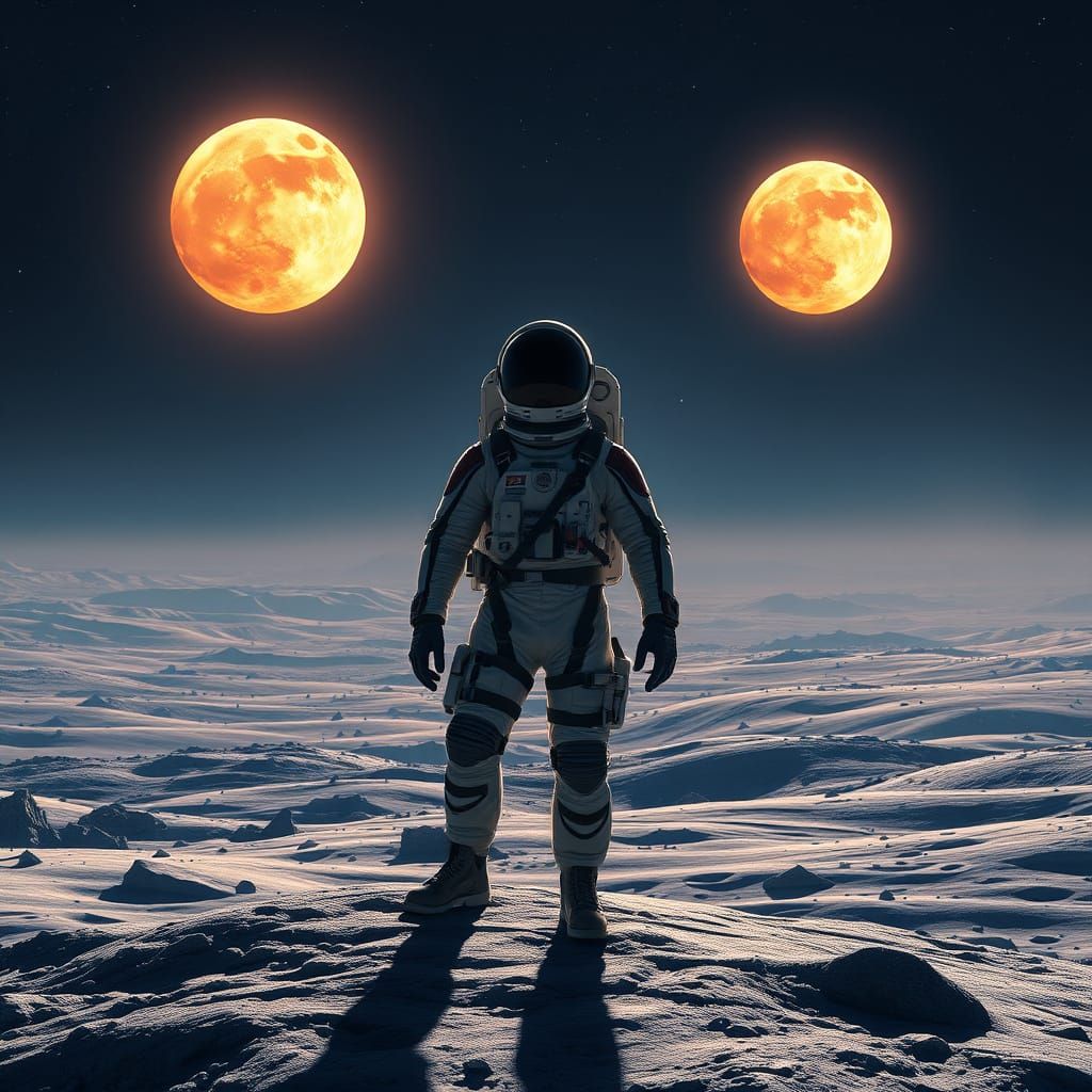 Space Explorer on Distant Moon: Matte Painting