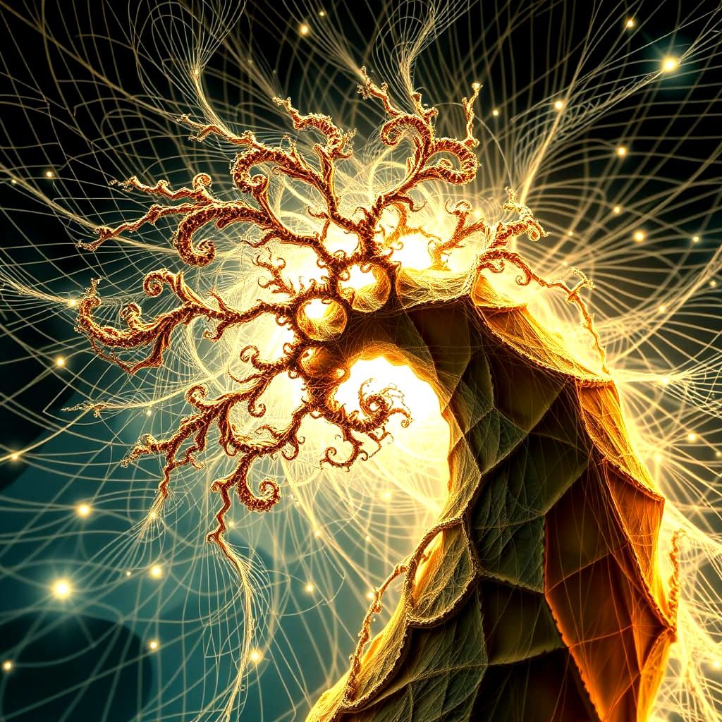 Surreal Fractal Web of Light and Waterfalls