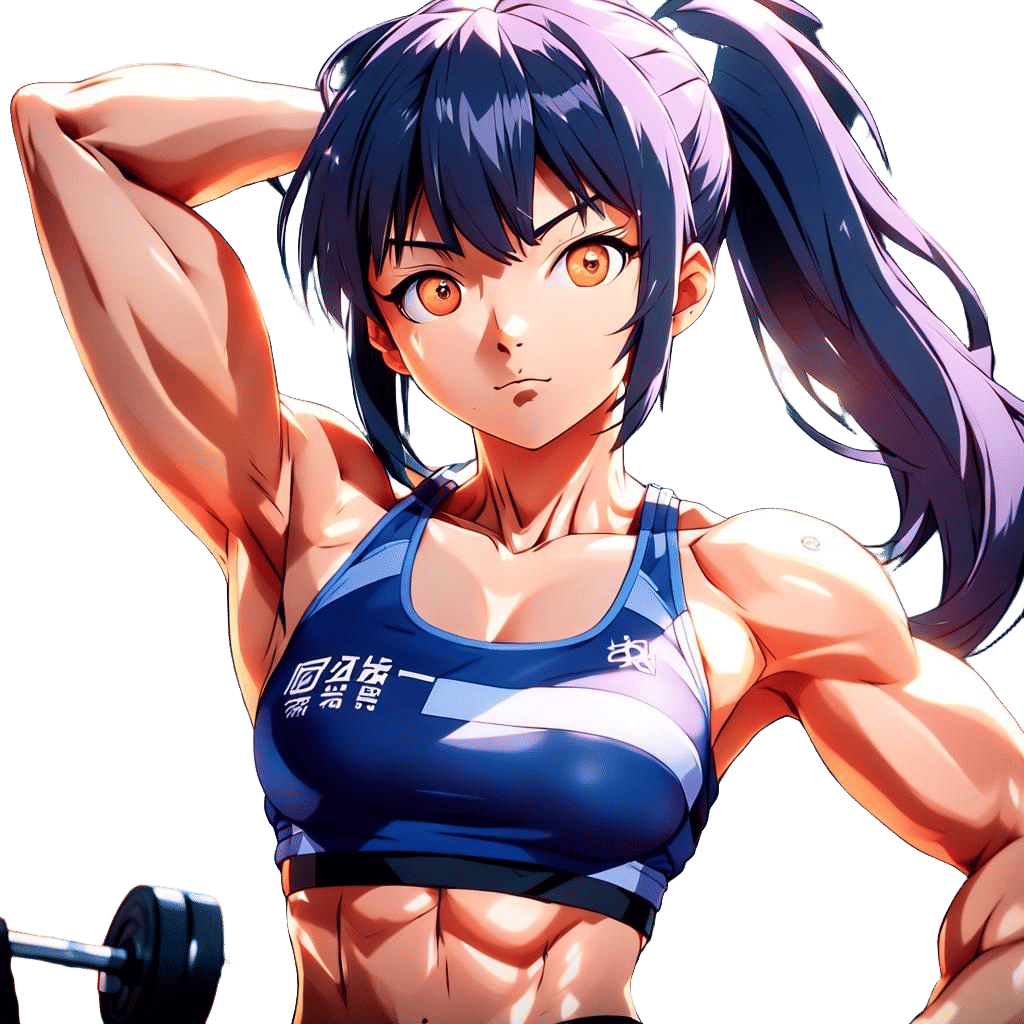 Muscular Hinata Flexing at the Gym in Anime Style