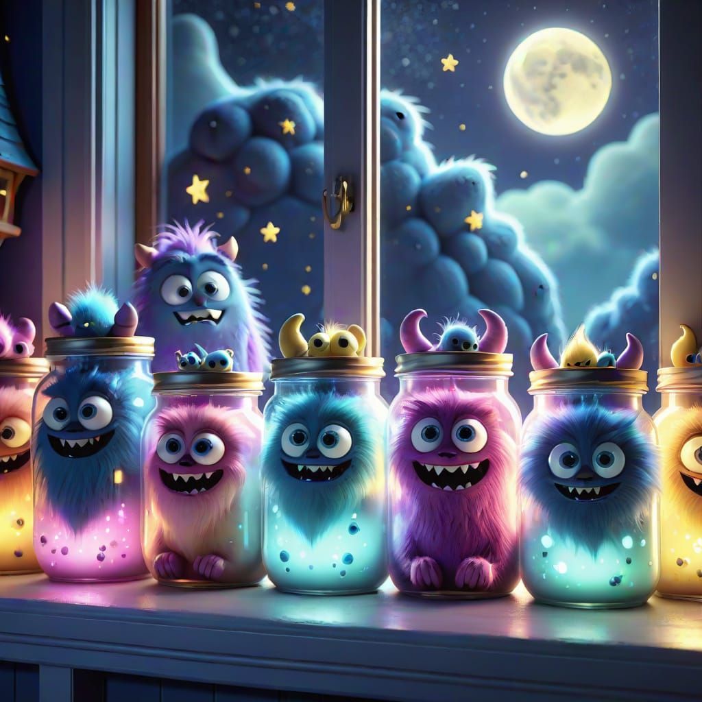 Playful Monsters in Jars: 3D Whimsical Fantasy