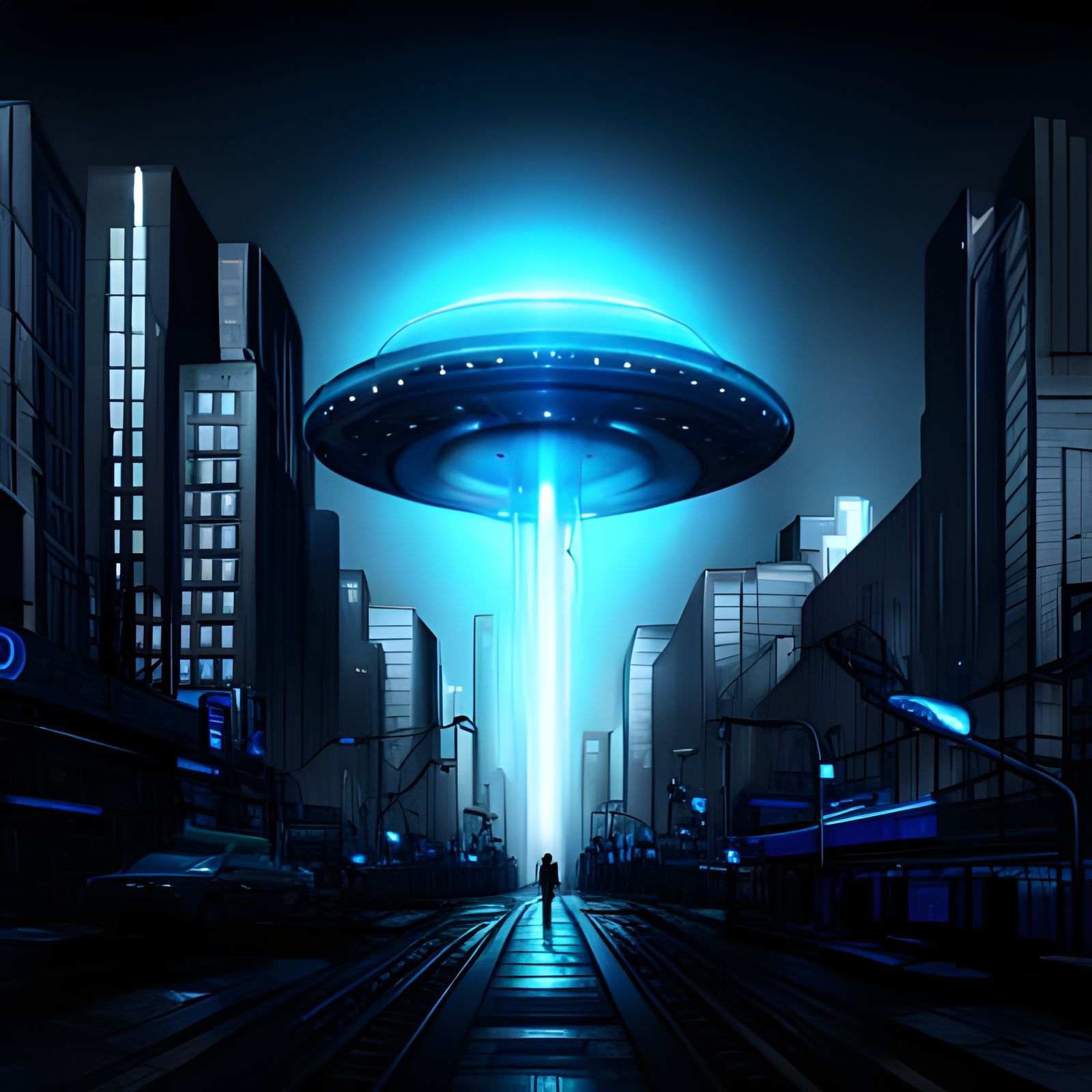 UFO Hovers over Post-Apocalyptic NYC in Monochrome