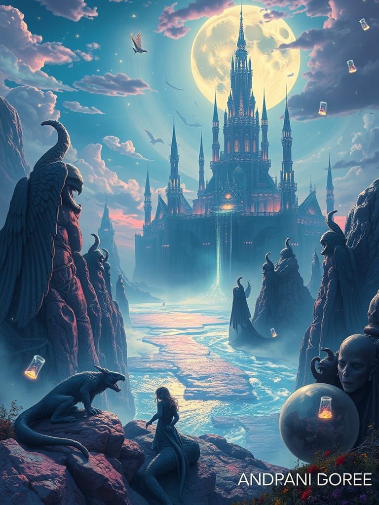 Ethereal City Floating Above Alien Ocean