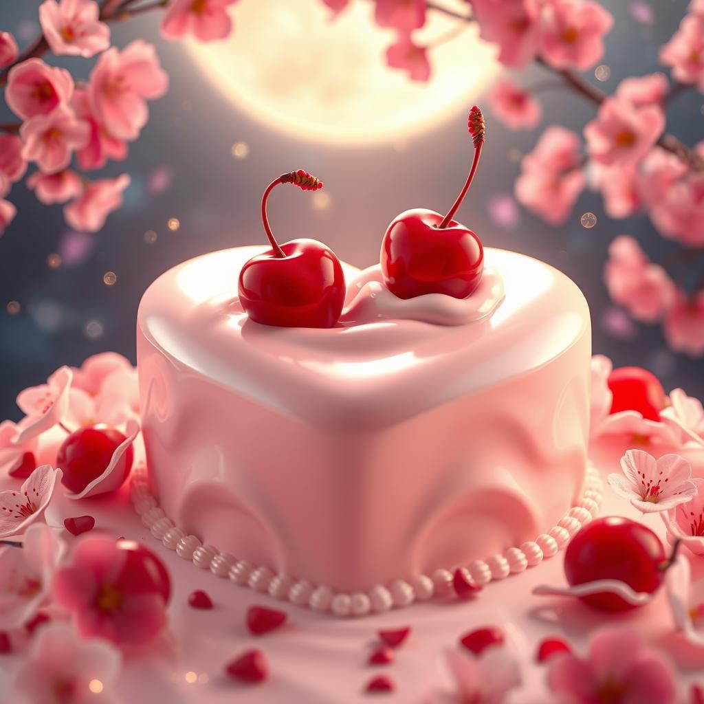 Stunning Cherry Cake with Blossoms in Moonlight