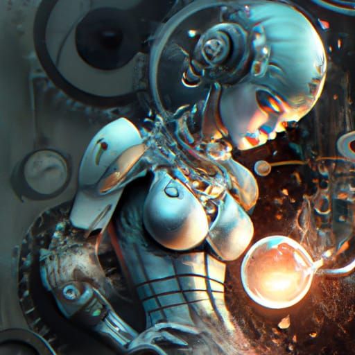 Mechanical Android in Dieselpunk Cyberpunk Style